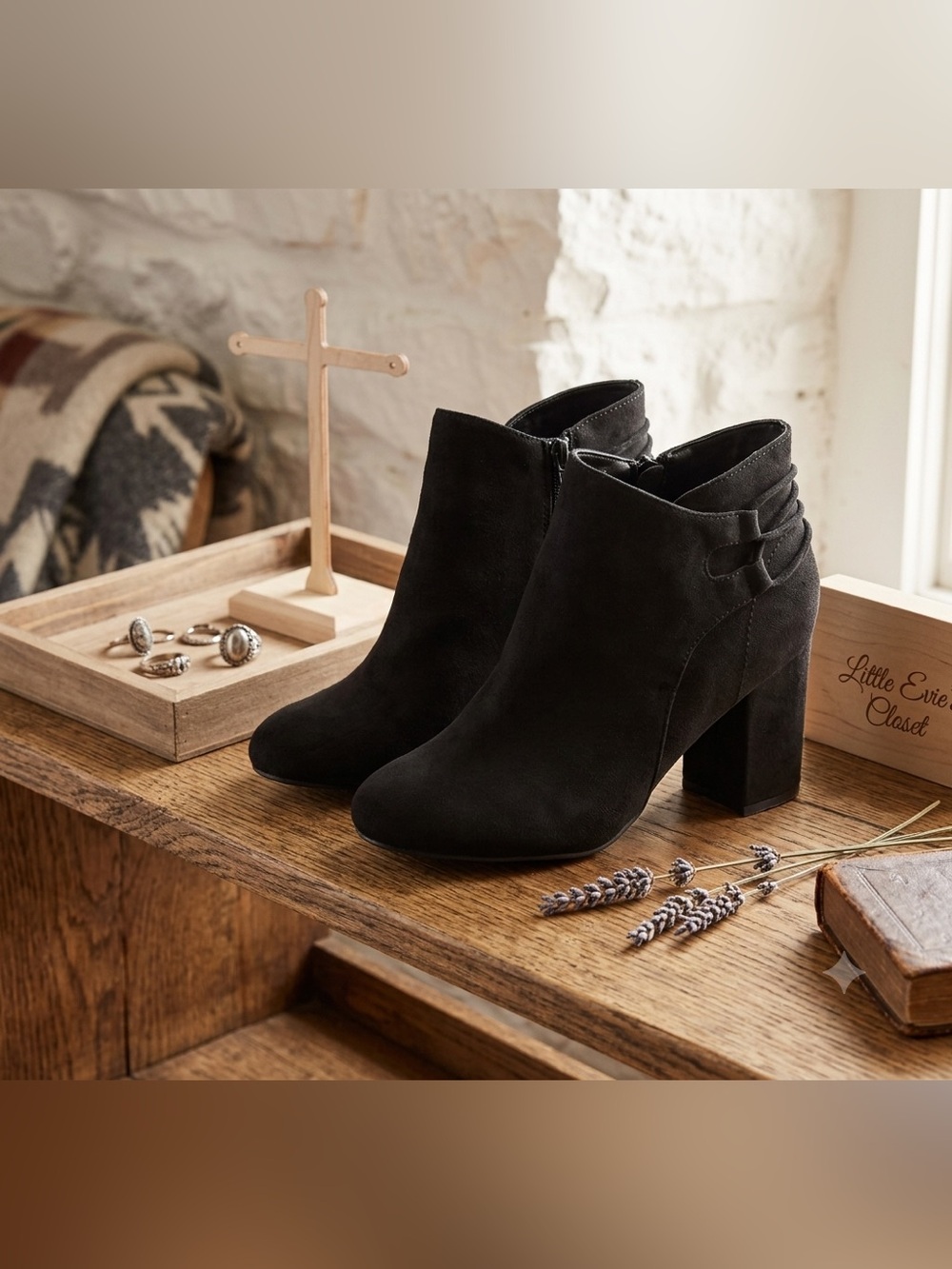 BAMBOO Black Suede Ankle Booties